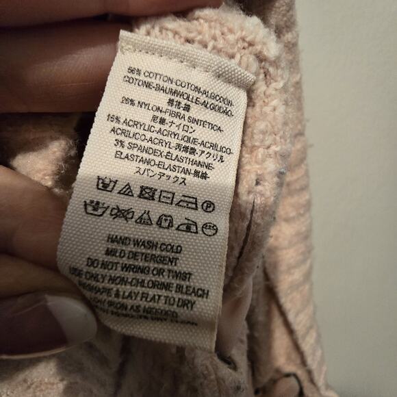 Free People Heart It Laces Long Sweater Womens MED Pink Oversized Boho Coquette - Picture 7 of 14